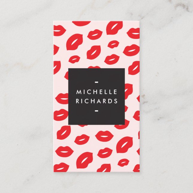 Cartão De Visita Glam Red e Pink Lip Impressão para Artistas Makeup (Frente)