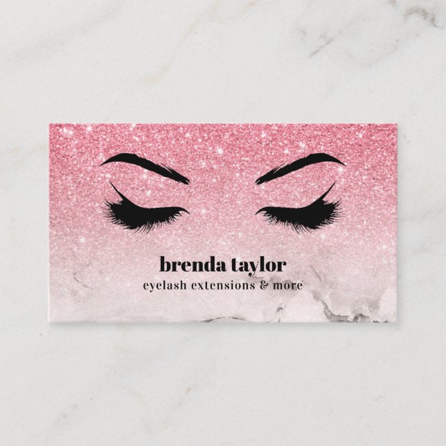 Cartão De Visita Glam rosa-brilho ombre Marble Eyelash Browbar (Frente)