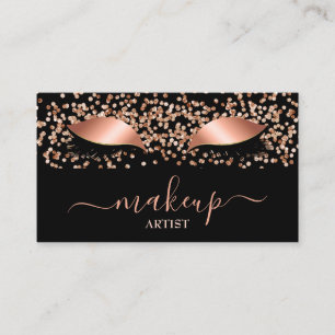 Cartão De Visita Glam Rosa Dourado Lashes Glitter Makeup Artist Sal