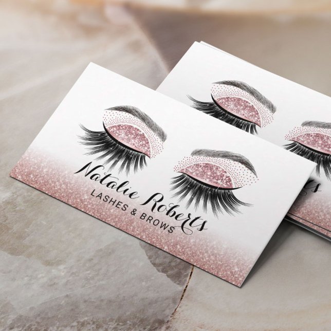 Cartão De Visita Glam Rosa Dourado Lashes Makeup Artist Eyelash Sal (Criador carregado)