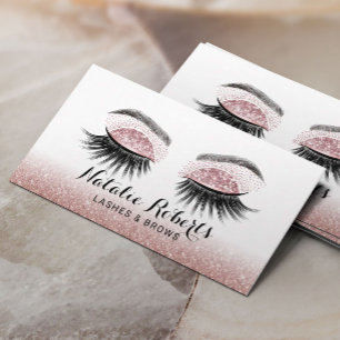 Cartão De Visita Glam Rosa Dourado Lashes Maquiagem Artista Eyelash