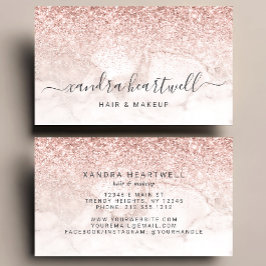 Cartão De Visita Glam Rose Gold Blush Marble Glitter Script