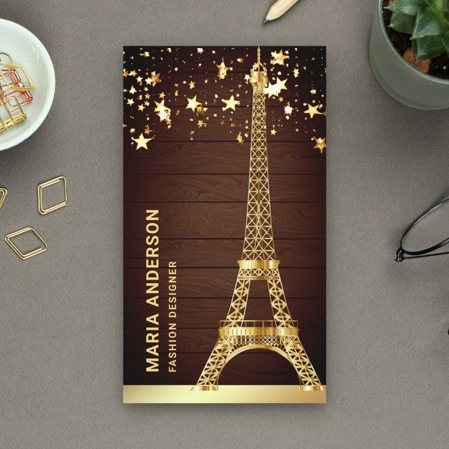 Cartão De Visita Glam Stars Confetti Gold Foil Paris Eiffel Torre (Criador carregado)