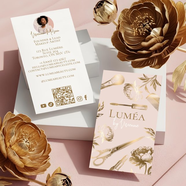 Cartão De Visita Glamor Blush Pink Gold Beauty Salon Makeup Studio (Glamour Blush Pink Gold Beauty Salon Makeup Studio Business Card)