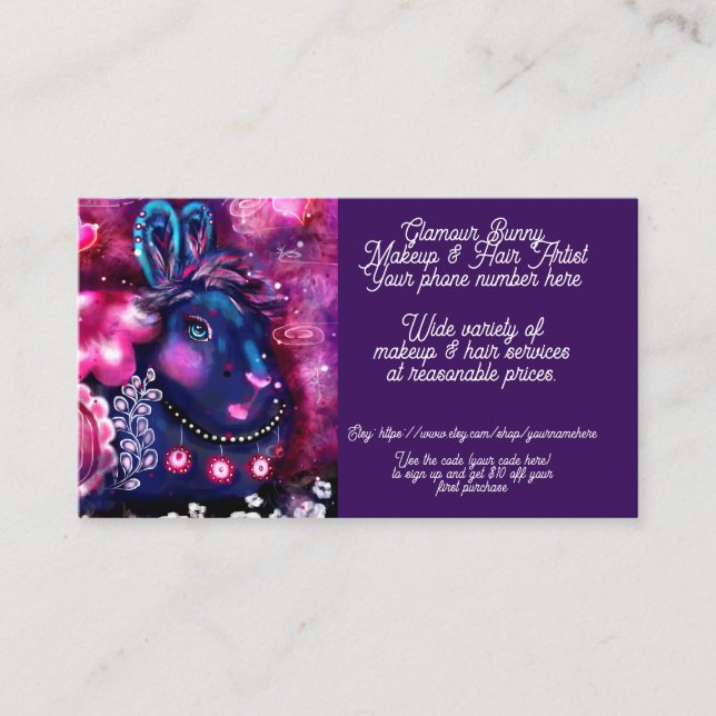 Cartão De Visita Glamor Bunny Makeup Hair Artista de Compro Vendas  (Frente)