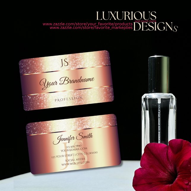 Cartão De Visita Glamor com brilho Dourado rosa e monograma (Criador carregado)