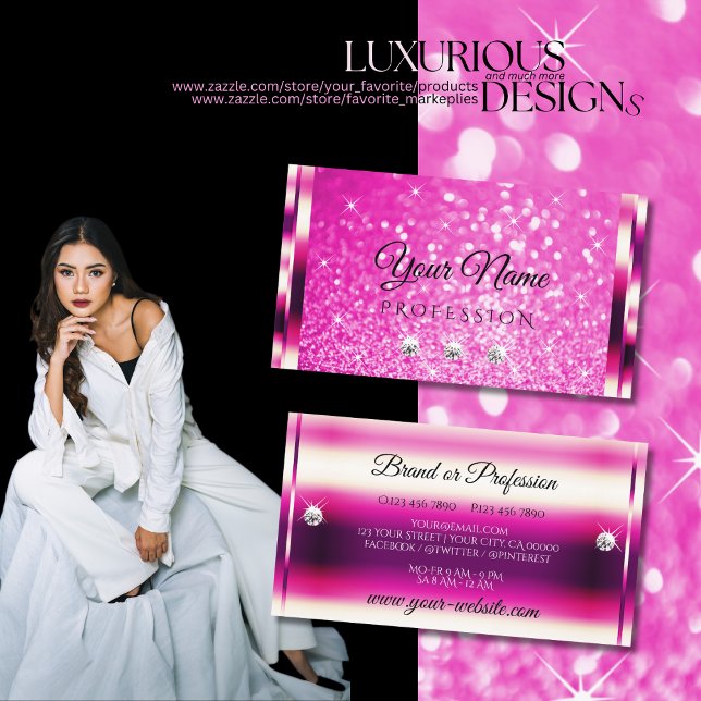 Cartão De Visita Glamor Luminoso Rosa Brilhante Stars Jewels (Criador carregado)