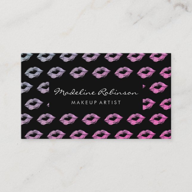 Cartão De Visita Glamor Quente Rosa Violeta Glitter Beijos (Frente)