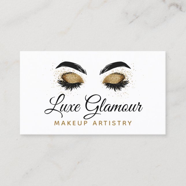 Cartão De Visita Glamorous Dourado Olhos Lashes Makeup Artist BeauB (Frente)