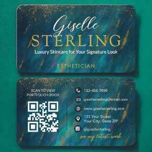 Cartão De Visita Glamorre Green Opal Moderno Estheticista Código QR