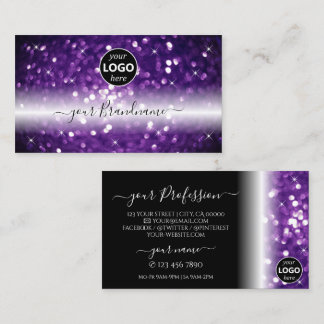Cartão De Visita Glitor roxo na moda preto com logotipo