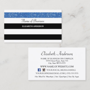 Cartão De Visita Glitter Azul Ampla Faixa Horizontal Bandas Mídias 