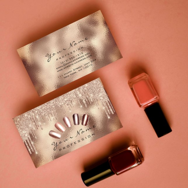 Cartão De Visita Glitter de Arte do Unhas Glitter Unidades de Manic (Nails Art Glitter Skinny Rose Gold Manicure Drips Business Card)