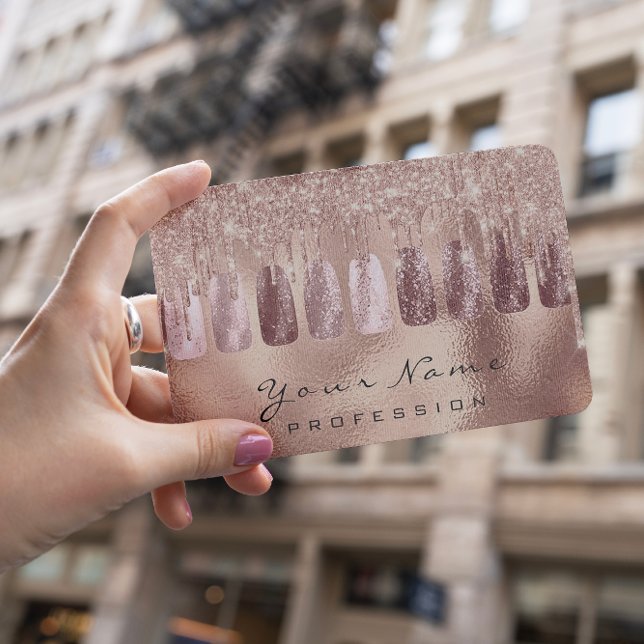 Cartão De Visita Glitter de Arte do Unhas Skinny Rosa Dourado Manic (Criador carregado)