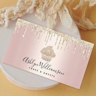 Cartão De Visita Glitter de Cupcake Dourado Pavimentos de padaria C