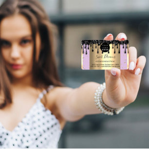 Cartão De Visita Glitter de Frame Dourado Confetti Roxo Preto