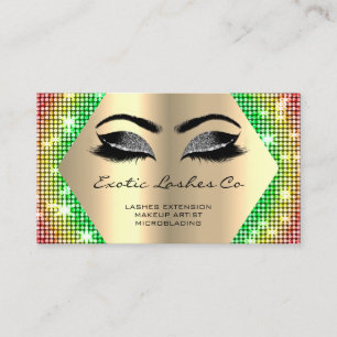 Cartão De Visita Glitter de Maqueamento Dourado Preto Pisca Arco-ír