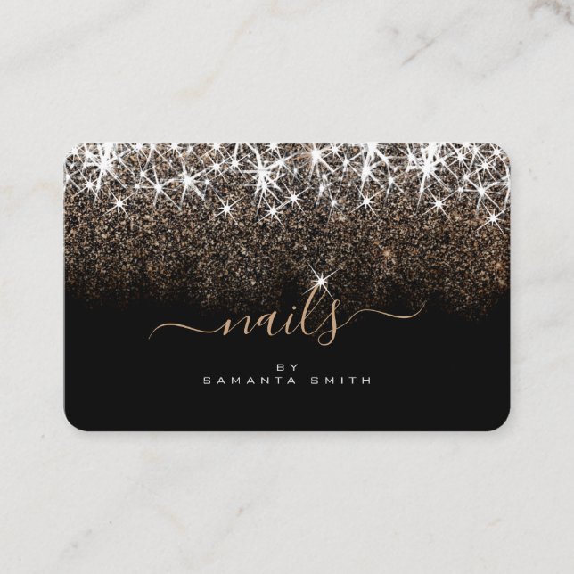 Cartão De Visita Glitter de Ouro Luminoso Estrelas de Glitter Unhas (Frente)