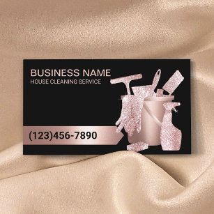 Cartão De Visita Glitter Dourado de Rosa de limpeza profissional da