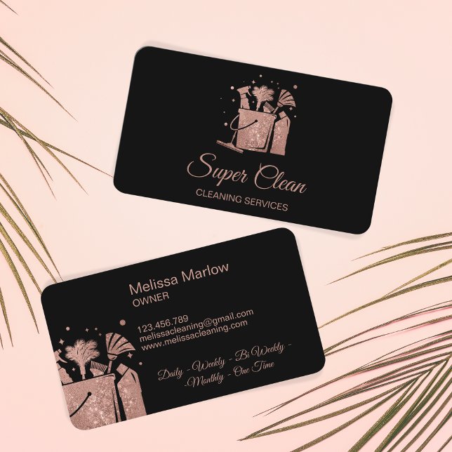 Cartão De Visita Glitter Dourado de Rosa de limpeza profissional da (Criador carregado)