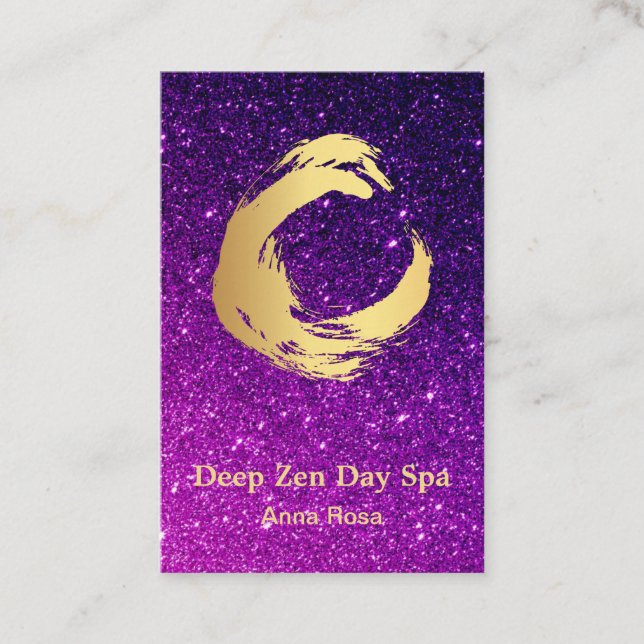 Cartão De Visita *~* Glitter Dourado Meditação Bruxelas Reiki Zen (Frente)