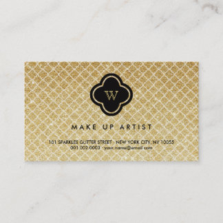 Cartão De Visita Glitter Dourado Monograma Quatrefoil