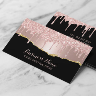 Cartão De Visita Glitter Dourado Rosa moderno tira salão de beleza
