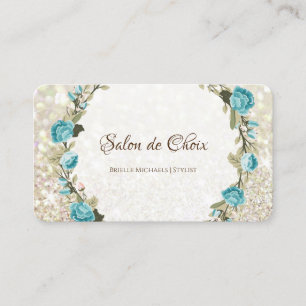 Cartão De Visita Glitter Elegante Romântico Azul-Rosa Floral Elegan