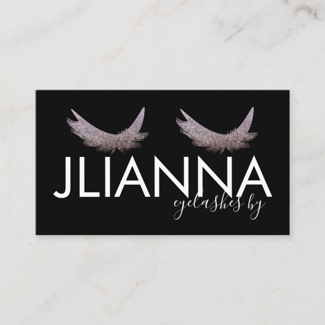 Cartão De Visita Glitter Eyelashes Salão Preto Branco (Frente)