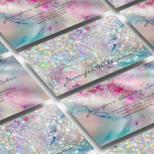 Cartão De Visita Glitter Holográfico de Tinta Álcool Pastel Elega