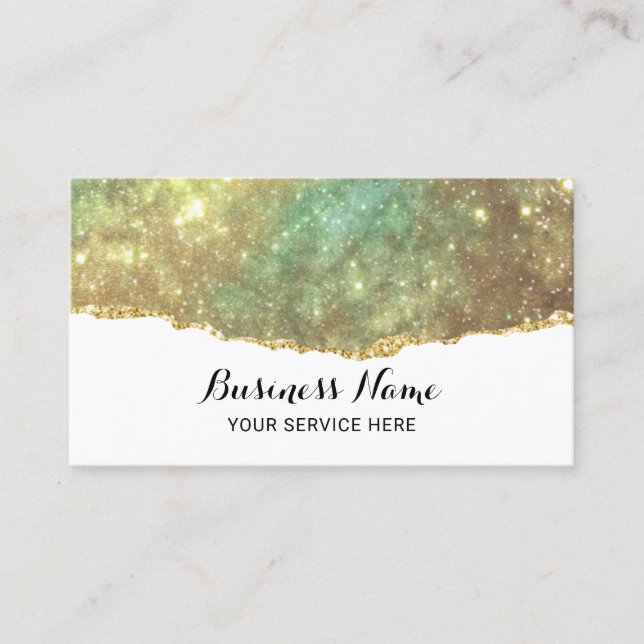 Cartão De Visita Glitter Holográfico Moderno Glam Dourado Salão e S (Frente)