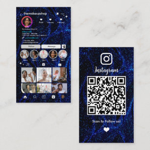 Cartão De Visita Glitter Instagram Blue QR Code Mídia Social