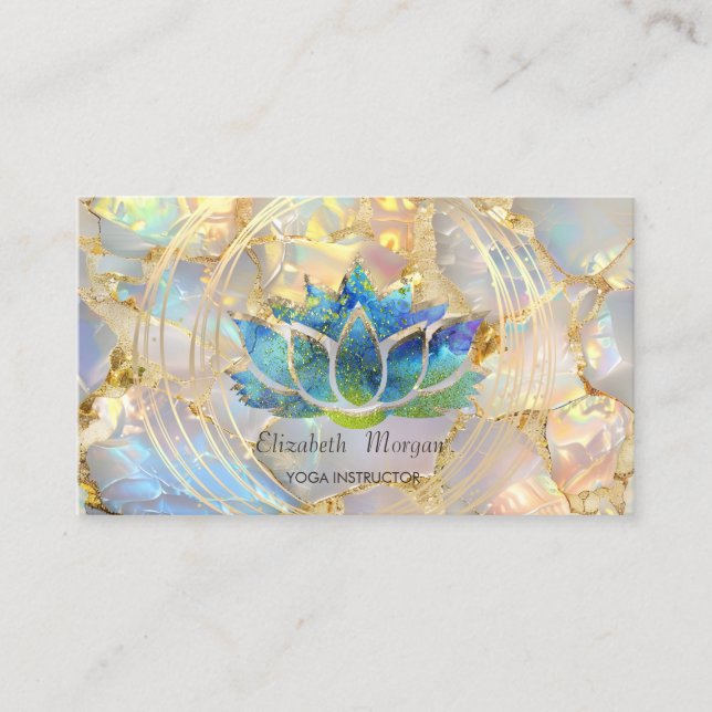 Cartão De Visita Glitter Lotus Circles Opal Stone Business Card (Frente)