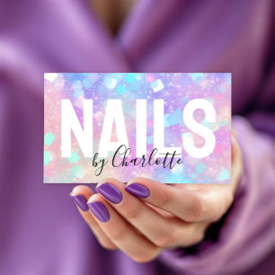 Cartão De Visita Glitter Opal Holográfico Código QR Salão de Nail