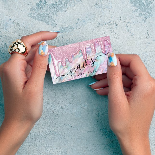 Cartão De Visita Glitter Óptico de Folha de Teal Rosa Girly Coloca  (Criador carregado)