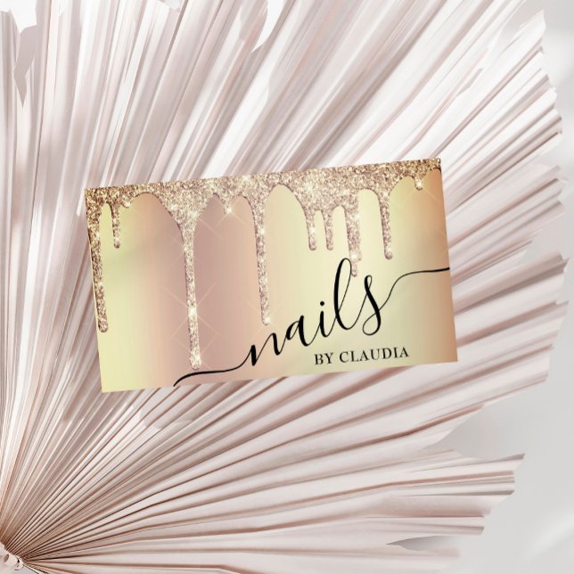 Cartão De Visita Glitter ouro de na moda elegante pica unhas (Criador carregado)