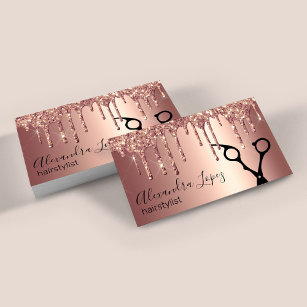 Cartão De Visita Glitter ouro de rosa de cobre elegante goteja no c
