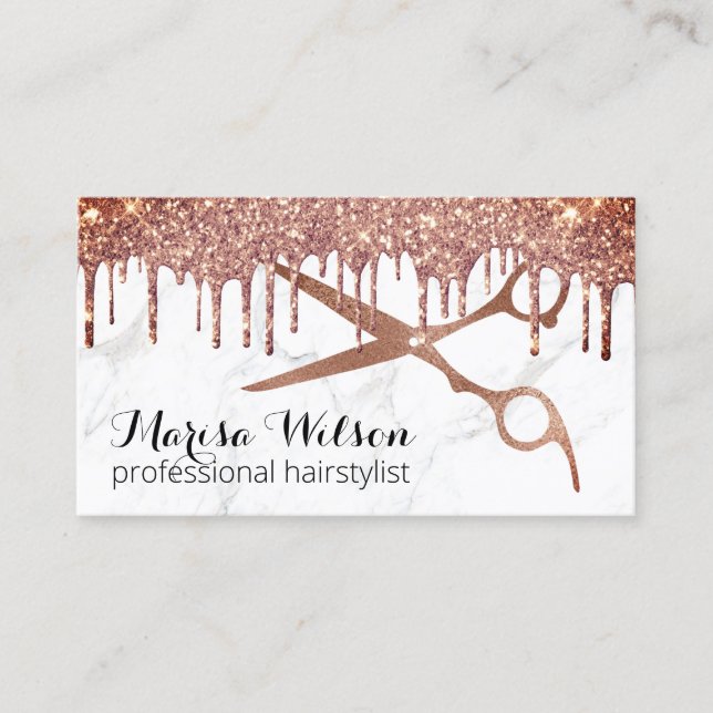 Cartão De Visita Glitter ouro rosa moderno goteja pílula penteado m (Frente)