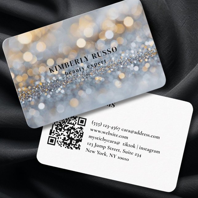 Cartão De Visita Glitter, Prata, Salão Dourado (Glitter, Silver, Gold Salon Business Card)