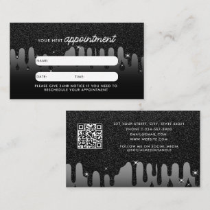 Cartão De Visita Glitter Preto da Placa de Compromisso do Cliente E