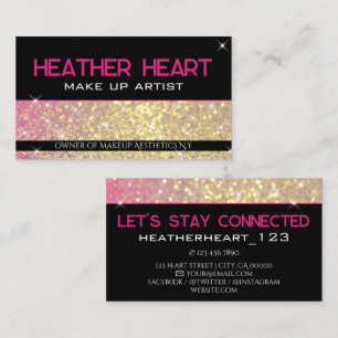 Cartão De Visita Glitter Preto-Rosa Neon, Dourado Luxo