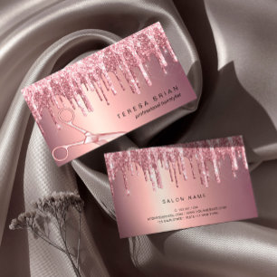 Cartão De Visita Glitter rosa de cobre elegante goteja de cabelo