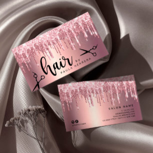 Cartão De Visita Glitter rosa de cobre elegante goteja de cabelo