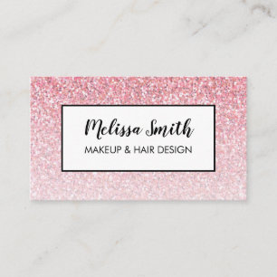 Cartão De Visita Glitter Rosa Glam Makeup Artista Salão de Cabelo
