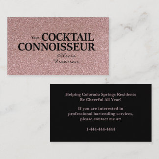Cartão De Visita Glitter Rose Gold Bartender Event Business Card