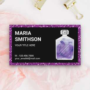 Cartão De Visita Glitter Roxo Frasco de Perfume de Aquarela