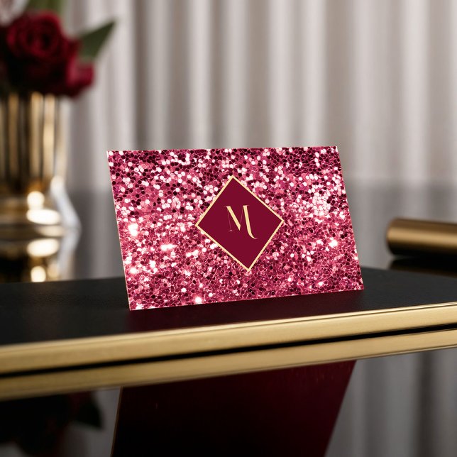 Cartão De Visita Glitter Royal Red Geométrico Dourado Na moda (Criador carregado)