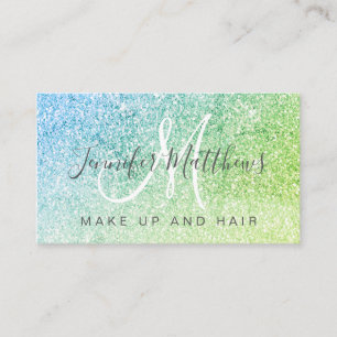 Cartão De Visita Glitter Verde Azul - Maquiagem Artista Cabelo Sal