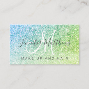 Cartão De Visita Glitter Verde Azul - Maquiagem Artista Cabelo Salã