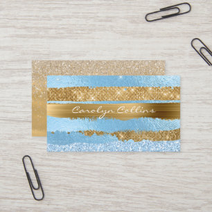 Cartão de visita Glittery azul e Dourado chamativ